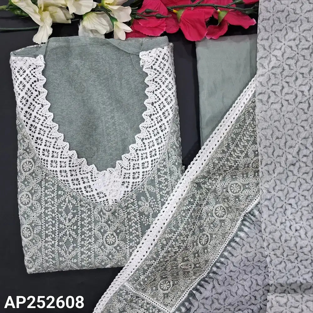 Grey self embroidered fancy super net salwar material ap252608