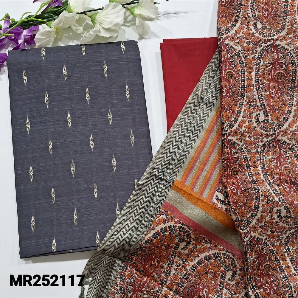 Grey slub silk cotton salwar material mr252117-Neidhal
