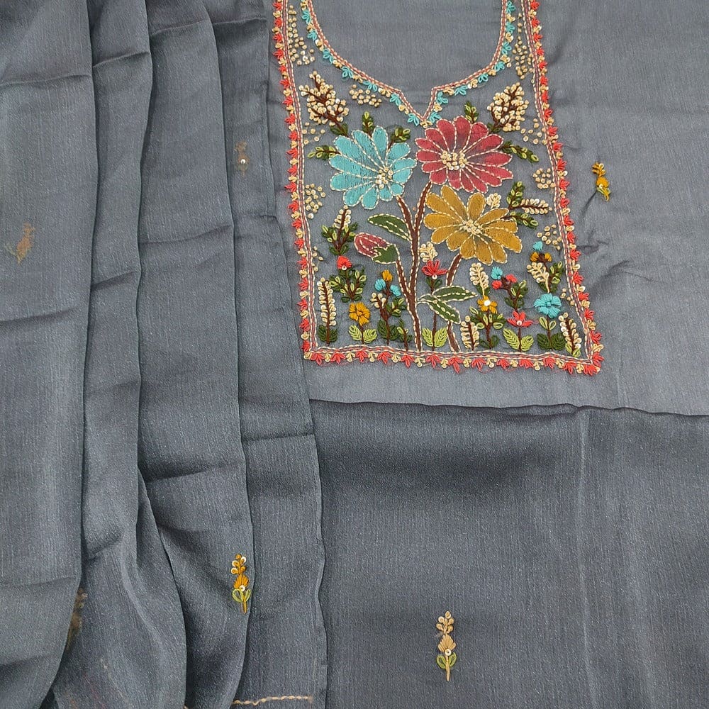 Grey tissue organza salwar material ap251905-Neidhal