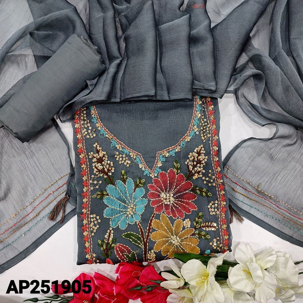 Grey tissue organza salwar material ap251905-Neidhal