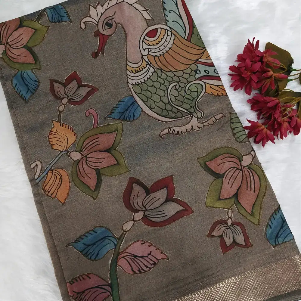 Grey with golden tint soft tissue silk cotton saree ns240-Neidhal