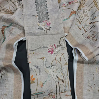 Grey with golden tint tissue silk cotton salwar material my253104-Neidhal