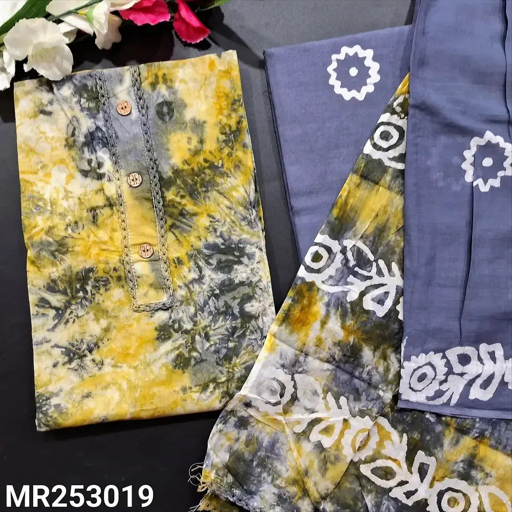 Grey yellow batik cotton salwar material mr253019-Neidhal