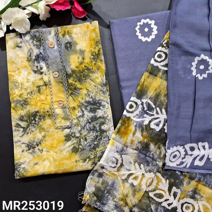 Grey yellow batik cotton salwar material mr253019-Neidhal