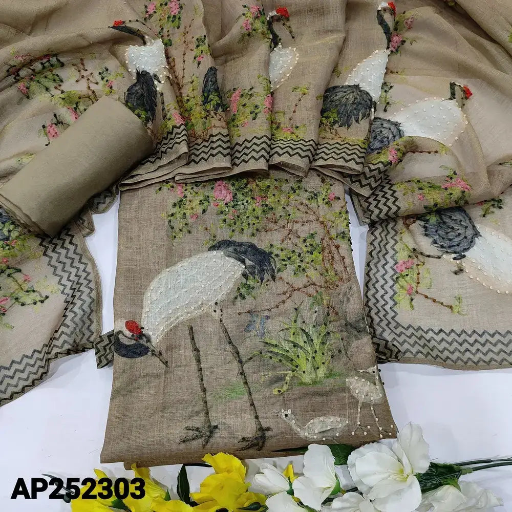 Greyish beige tissue linen salwar material ap252303-Neidhal