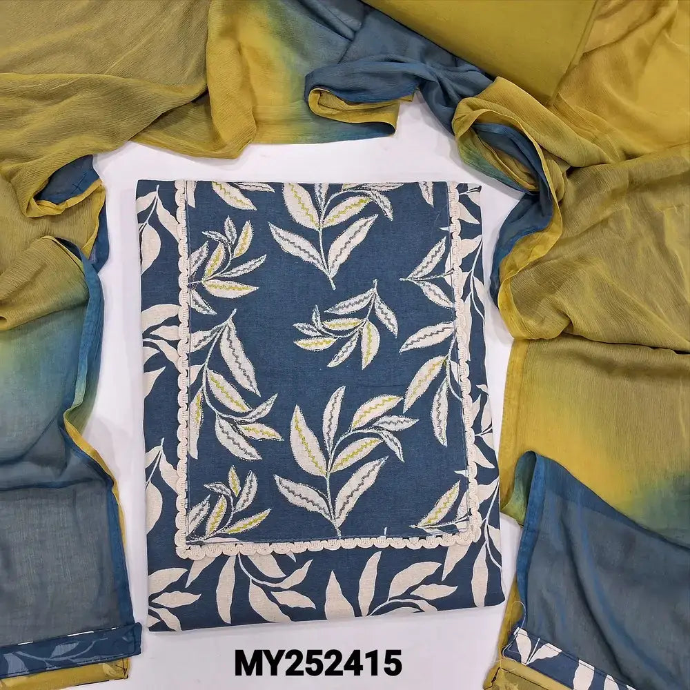 Greyish blue leafy printed cotton salwar material my252415-Neidhal