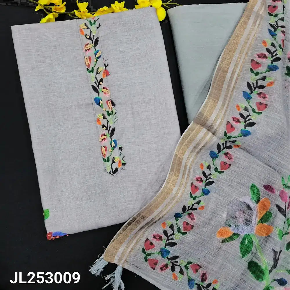 Greyish blue printed premium linen salwar material jl253009-Neidhal