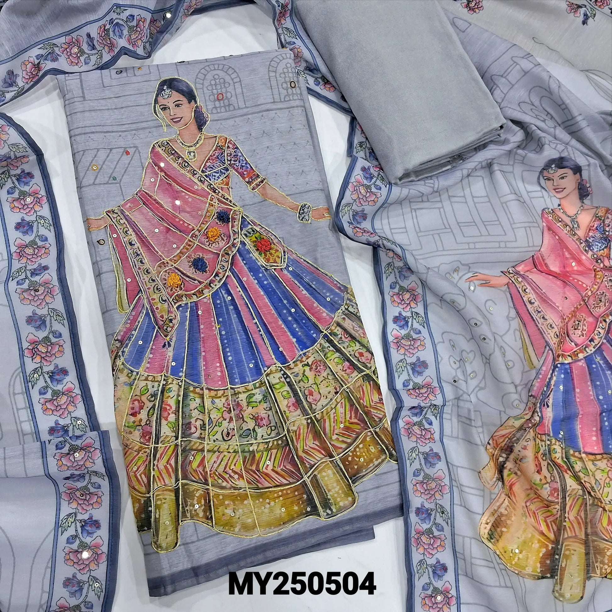 Greyish lavender digital printed silk cotton salwar material my250504-Neidhal