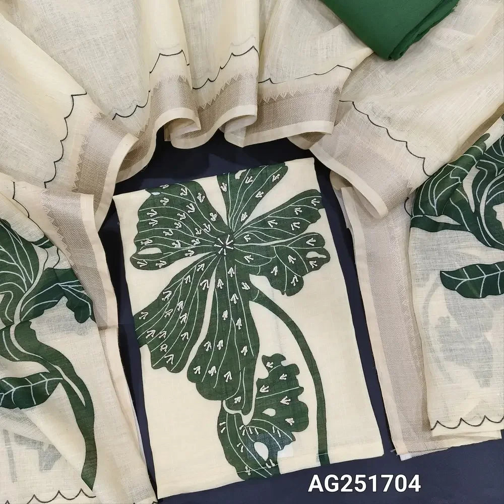 Half white base floral printed semi linen salwar material ag251704 Neidhal