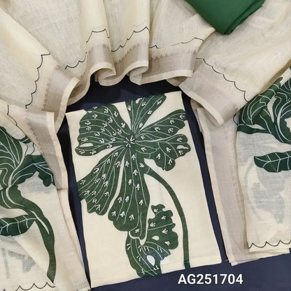 Half white base floral printed semi linen salwar material ag251704 Neidhal