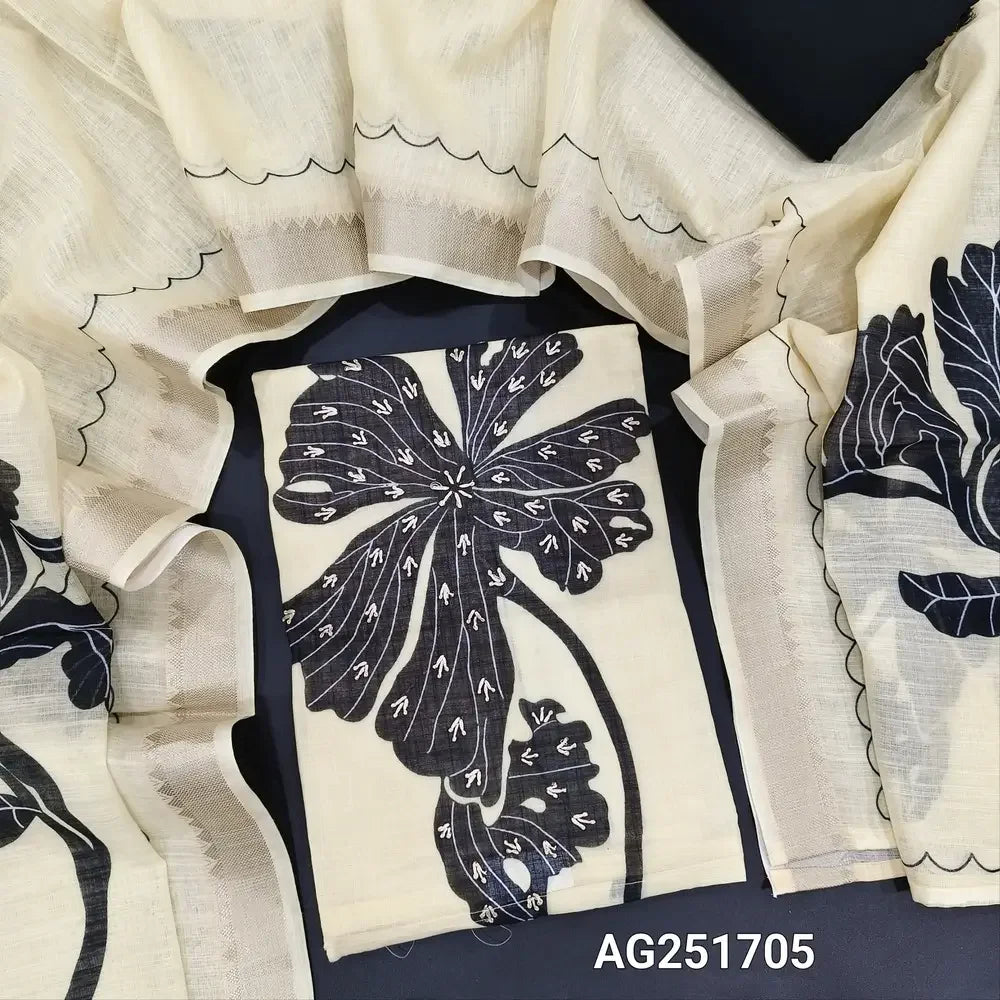 Half white base floral printed semi linen salwar material ag251705 Neidhal