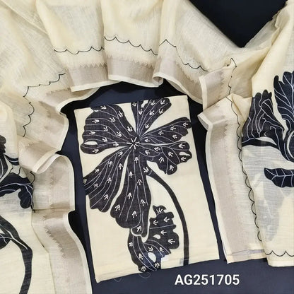 Half white base floral printed semi linen salwar material ag251705 Neidhal