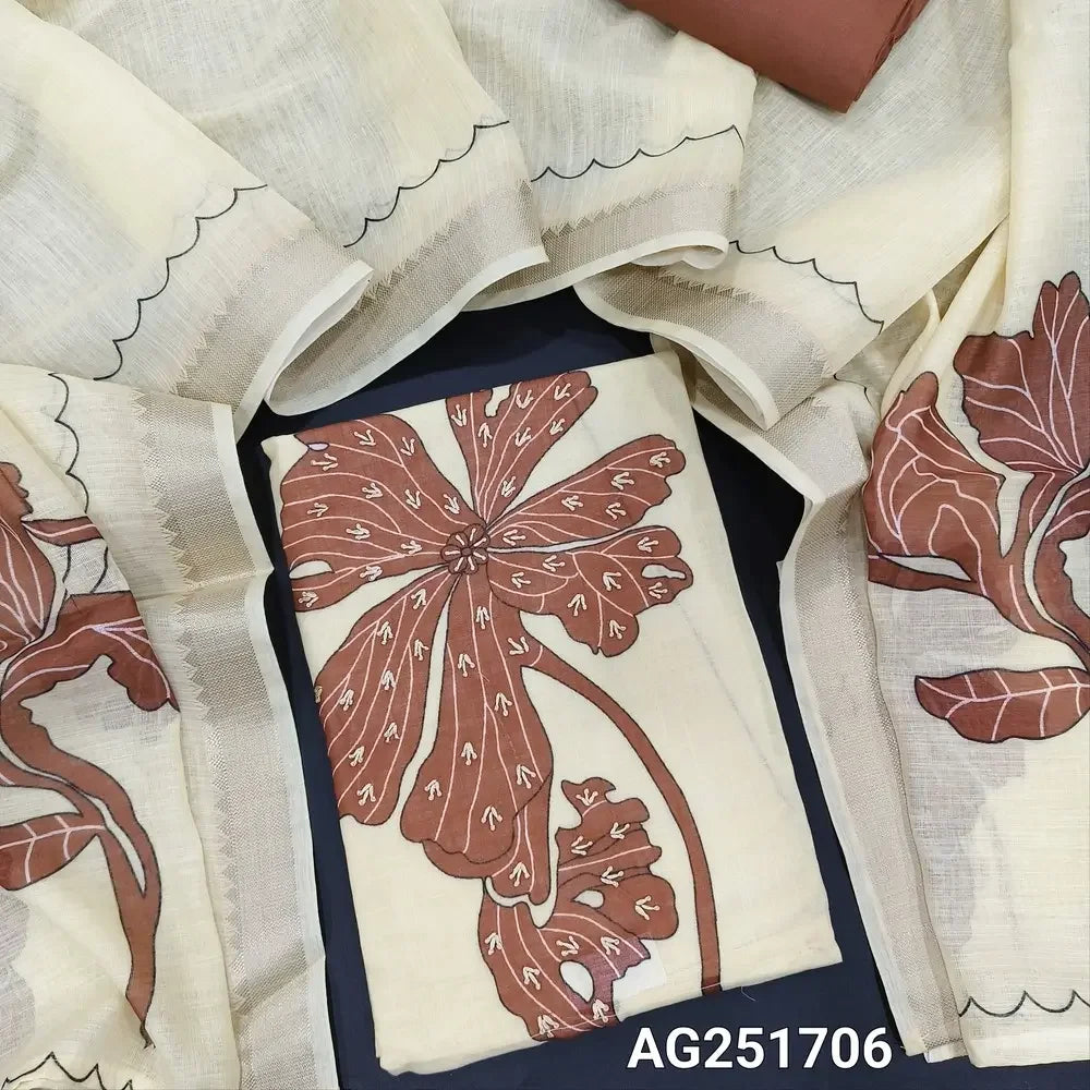 Half white base floral printed semi linen salwar material ag251706 Neidhal
