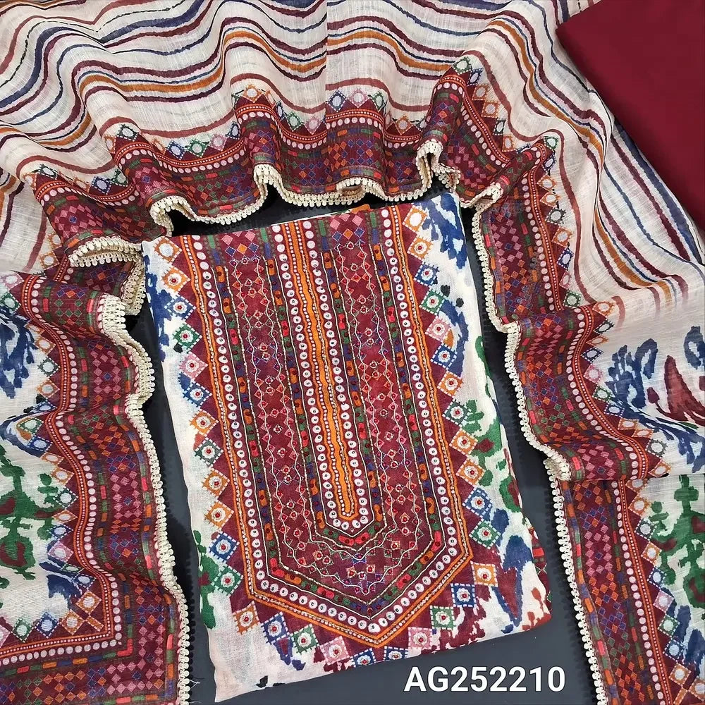 Half white base multi color printed premium linen salwar material ag252210 Neidhal