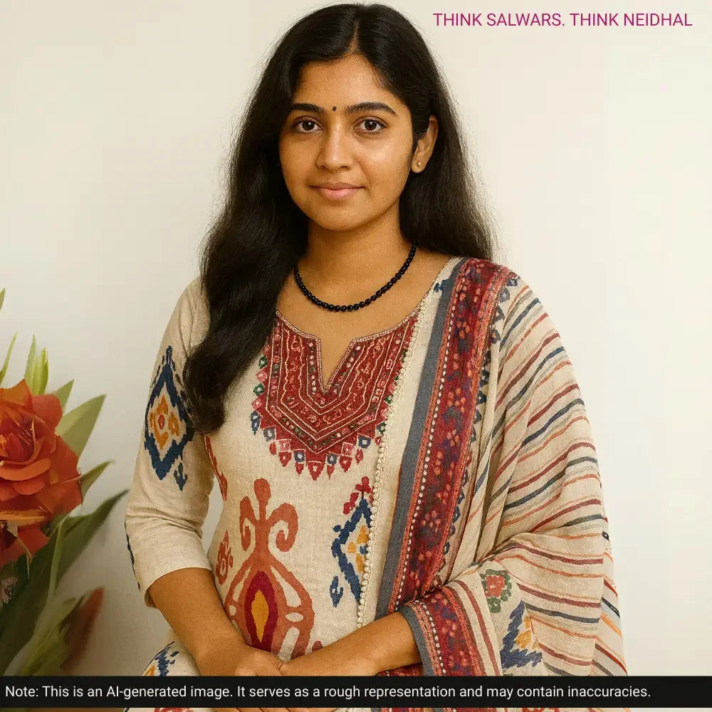 Half white base multi color printed premium linen salwar material ag252210 Neidhal