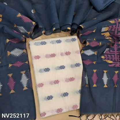 half white base slub silk cotton salwar material nv252117-Neidhal