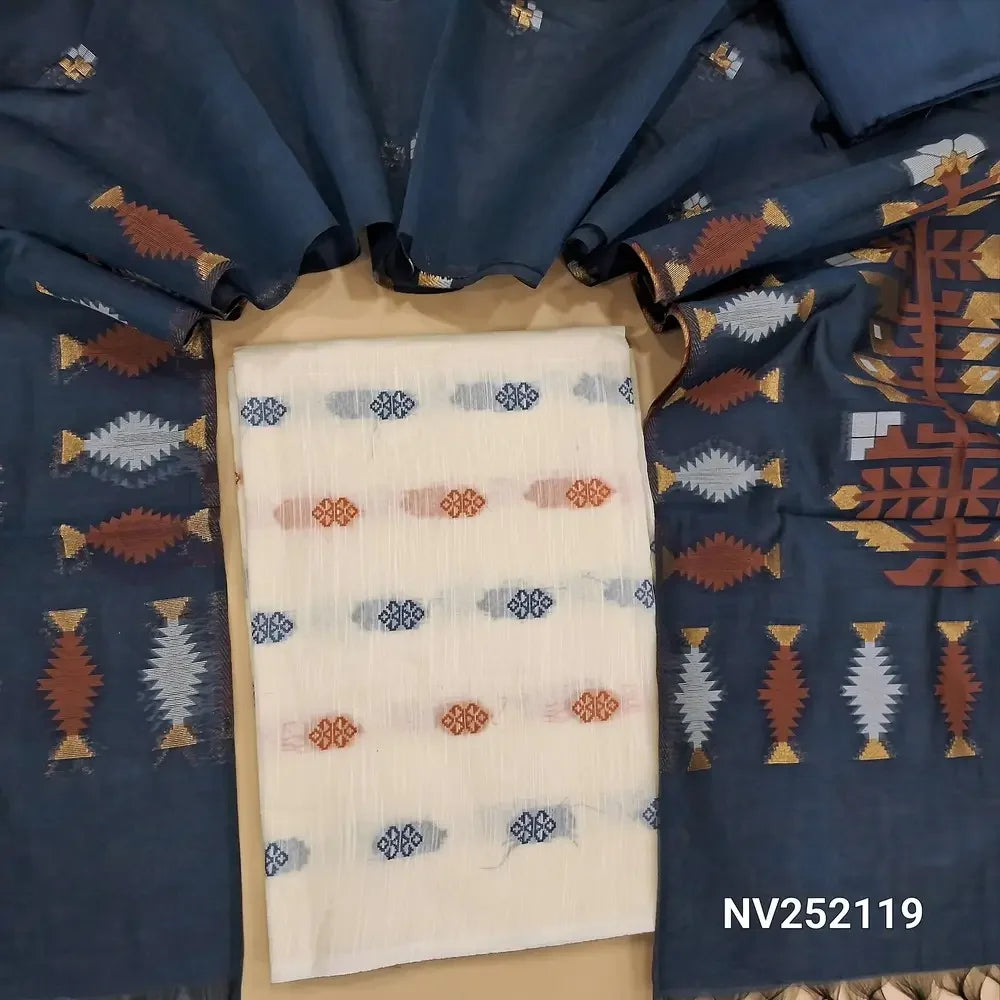 half white base slub silk cotton salwar material nv252119-Neidhal