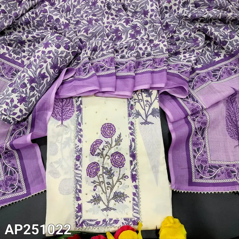 Half white block printed cotton salwar material ap251022-Neidhal