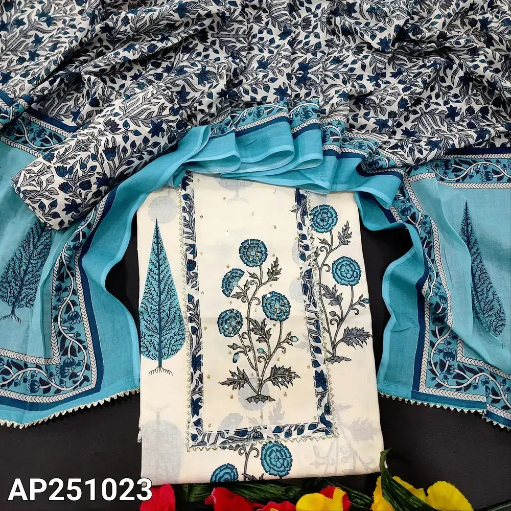 Half white block printed cotton salwar material ap251023-Neidhal