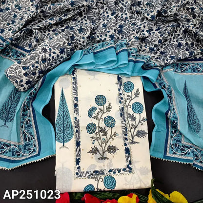 Half white block printed cotton salwar material ap251023-Neidhal