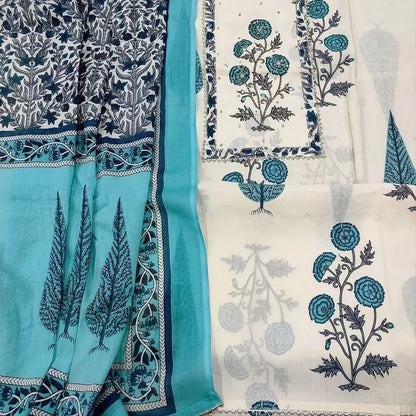 Half white block printed cotton salwar material ap251023-Neidhal