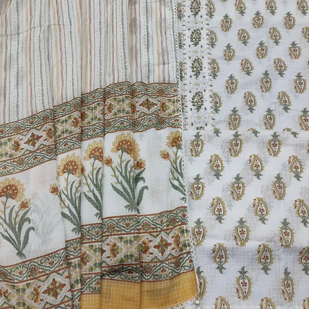 Half white block printed cotton salwar material mr252610-Neidhal