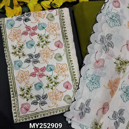 Half white block printed schiffli embroidered cotton salwar material my252909-Neidhal