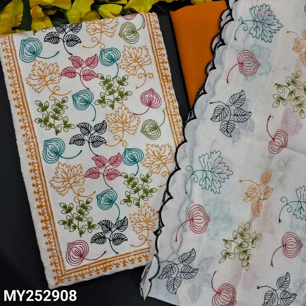 Half white block printed schiffli embroidered cotton salwar material my252908-Neidhal