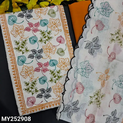 Half white block printed schiffli embroidered cotton salwar material my252908-Neidhal