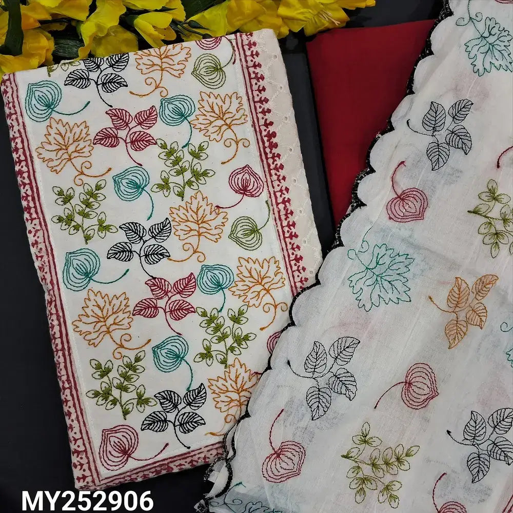 Half white block printed schiffli embroidered cotton salwar material my252906-Neidhal