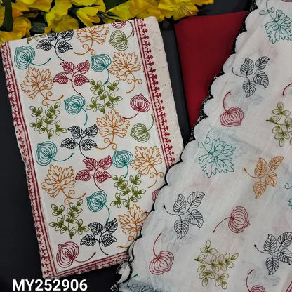 Half white block printed schiffli embroidered cotton salwar material my252906-Neidhal