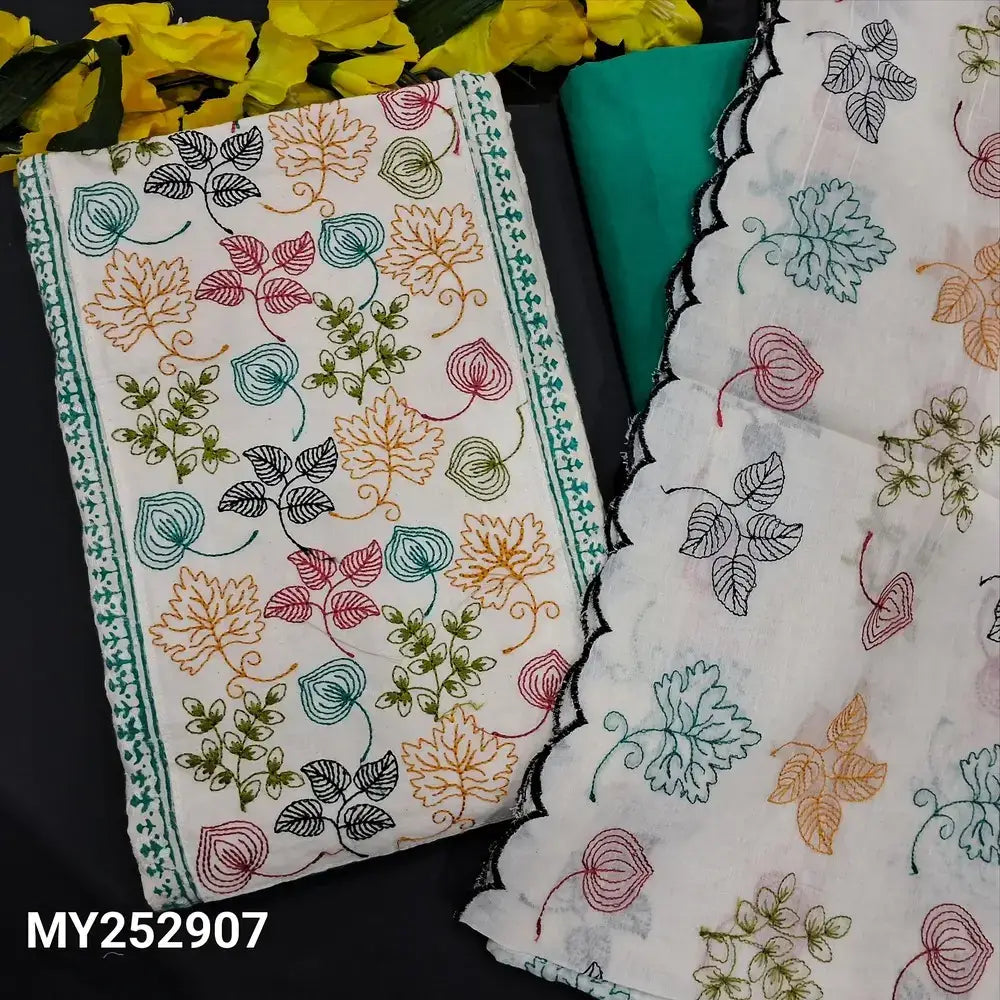 Half white block printed schiffli embroidered cotton salwar material my252907-Neidhal