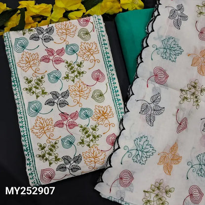 Half white block printed schiffli embroidered cotton salwar material my252907-Neidhal