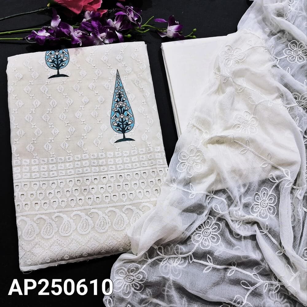 Half white block printed soft cotton salwar material ap250610-Neidhal