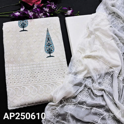 Half white block printed soft cotton salwar material ap250610-Neidhal