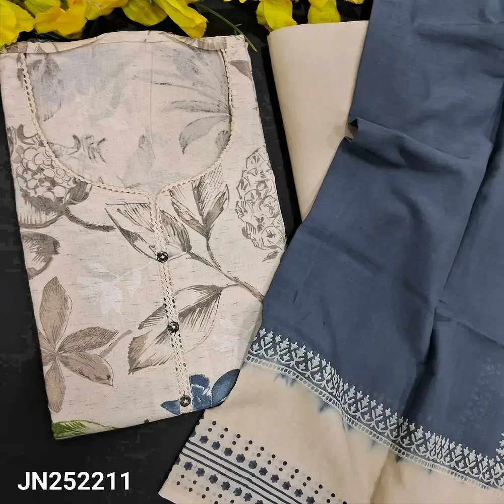 Half white bluish grey floral printed flex cotton salwar material jn252211-Neidhal