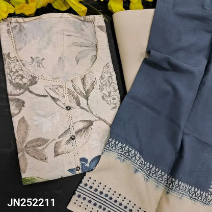 Half white bluish grey floral printed flex cotton salwar material jn252211-Neidhal