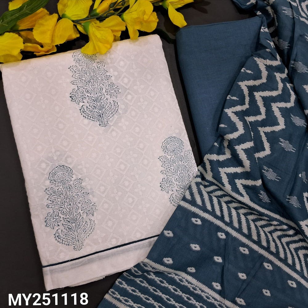 Half white chikankari embroidered cotton salwar material my251118-Neidhal