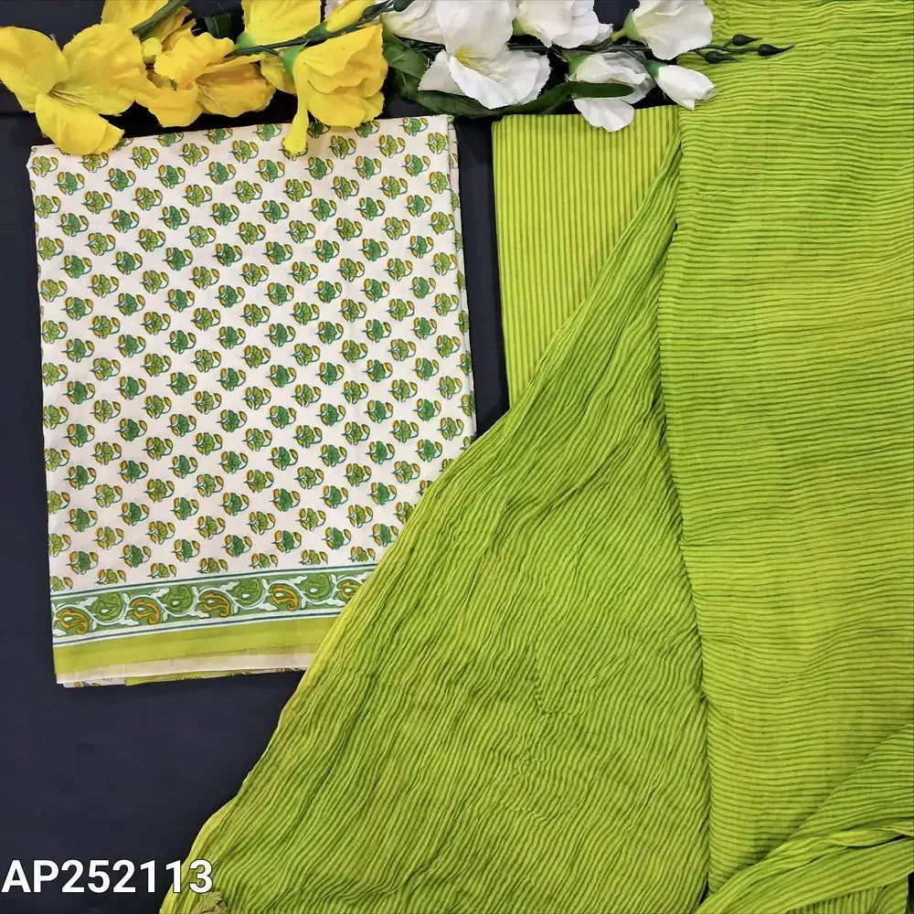 Half White Cotton Salwar Material with Green Bottom & Dupatta– Neidhal