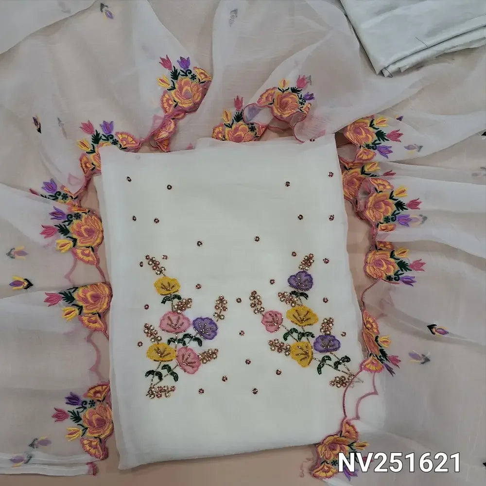 half white crinkled shimmer chiffon unstitched salwar material nv251621-Neidhal