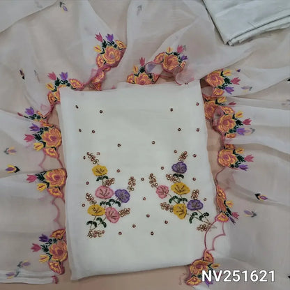 half white crinkled shimmer chiffon unstitched salwar material nv251621-Neidhal