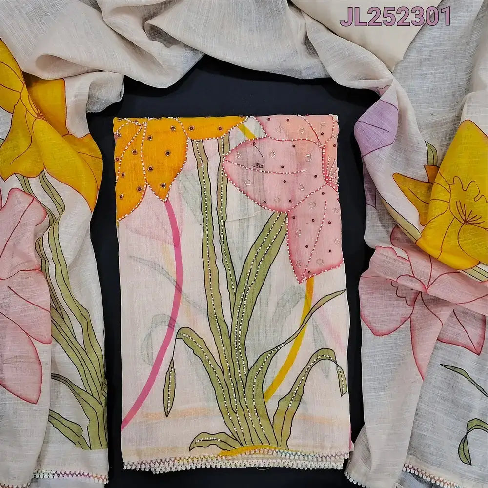 Half white designer digital printed semi linen salwar material jl252301-Neidhal