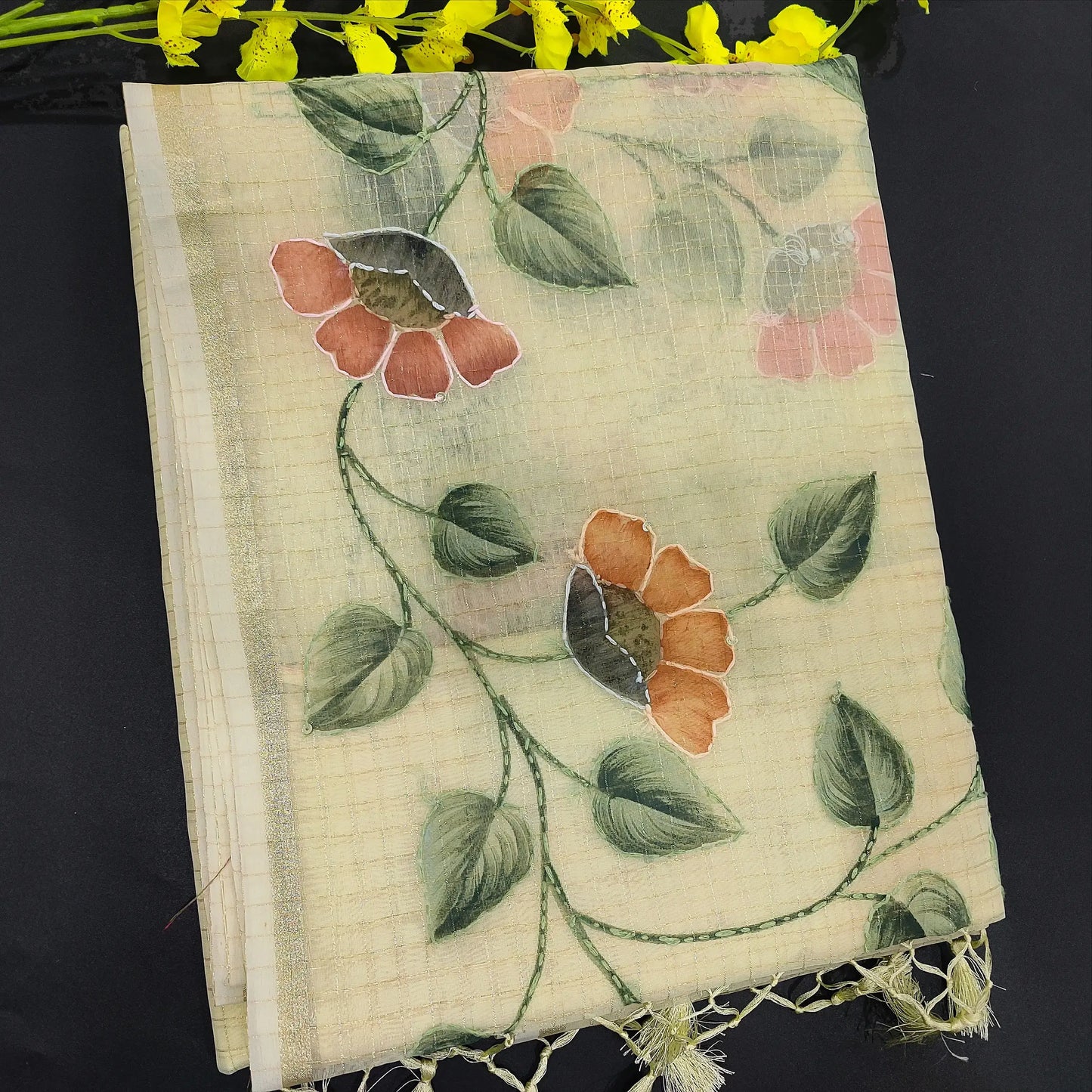 Half white digital printed fancy organza saree ns74-Neidhal