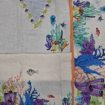 Half white digital printed premium linen salwar material ag252503 Neidhal