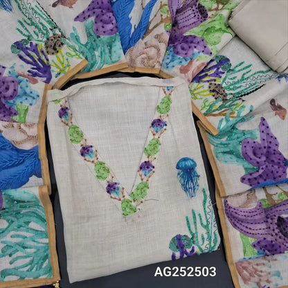 Half white digital printed premium linen salwar material ag252503 Neidhal