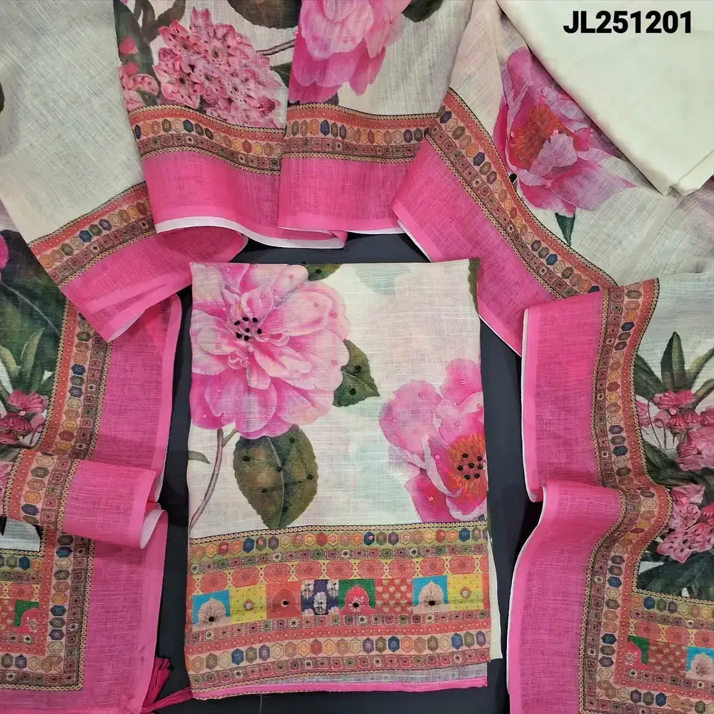 Half white digital printed semi linen salwar material jl251201-Neidhal