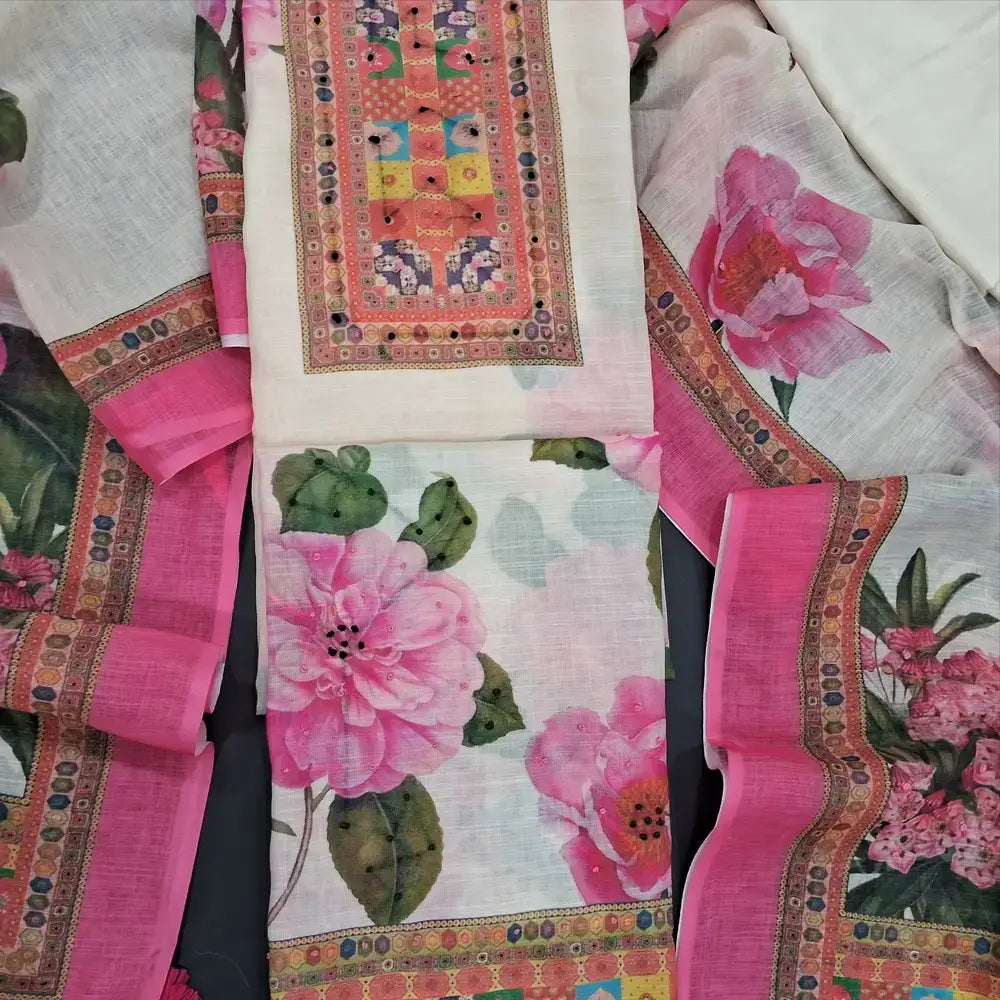 Half white digital printed semi linen salwar material jl251201-Neidhal