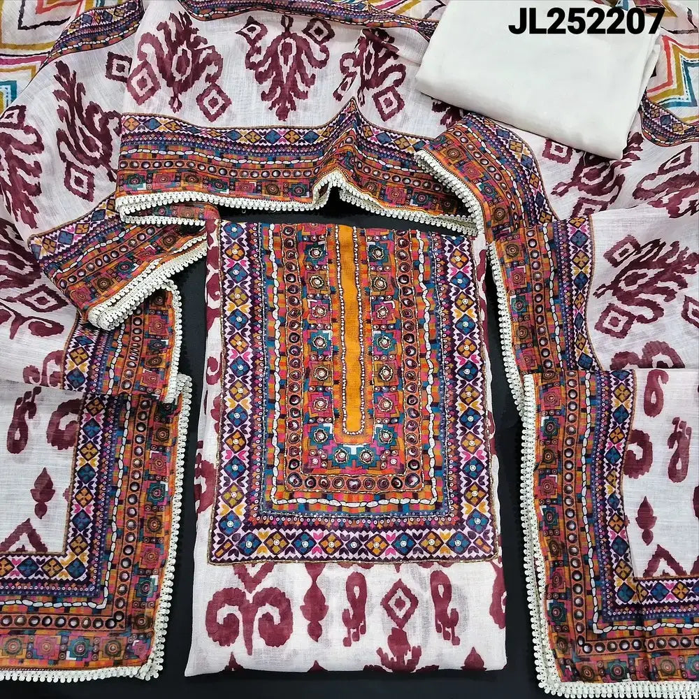 Half white digital printed semi linen salwar material jl252207-Neidhal