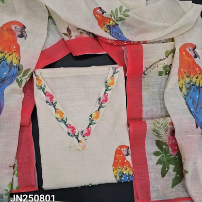 Half white digital printed semi linen salwar material jn250801-Neidhal