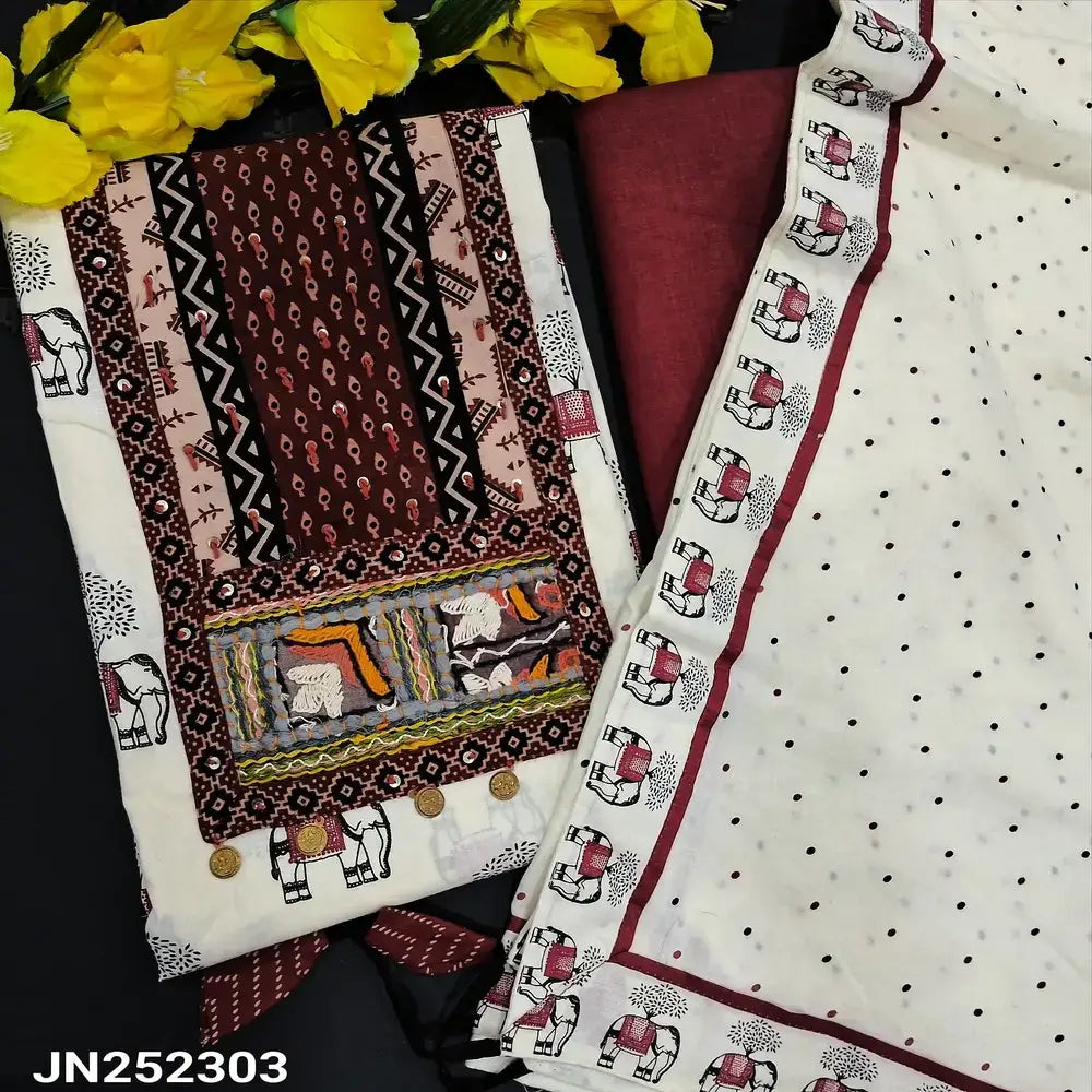 Half white elephant printed soft cotton salwar material jn252303-Neidhal